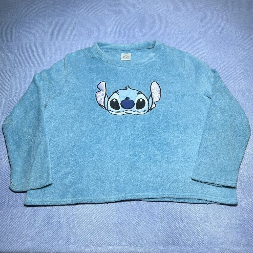 Disney 100th Anniversary Stitch Face Baby Blue Fleece Pajama Sweater Women's 2X